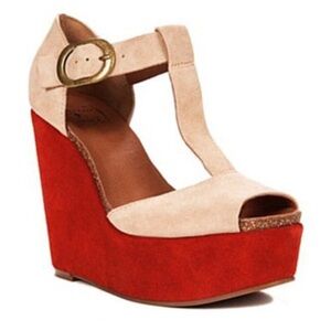 LUCKYBRAND Peach Suede Wedge Heel.